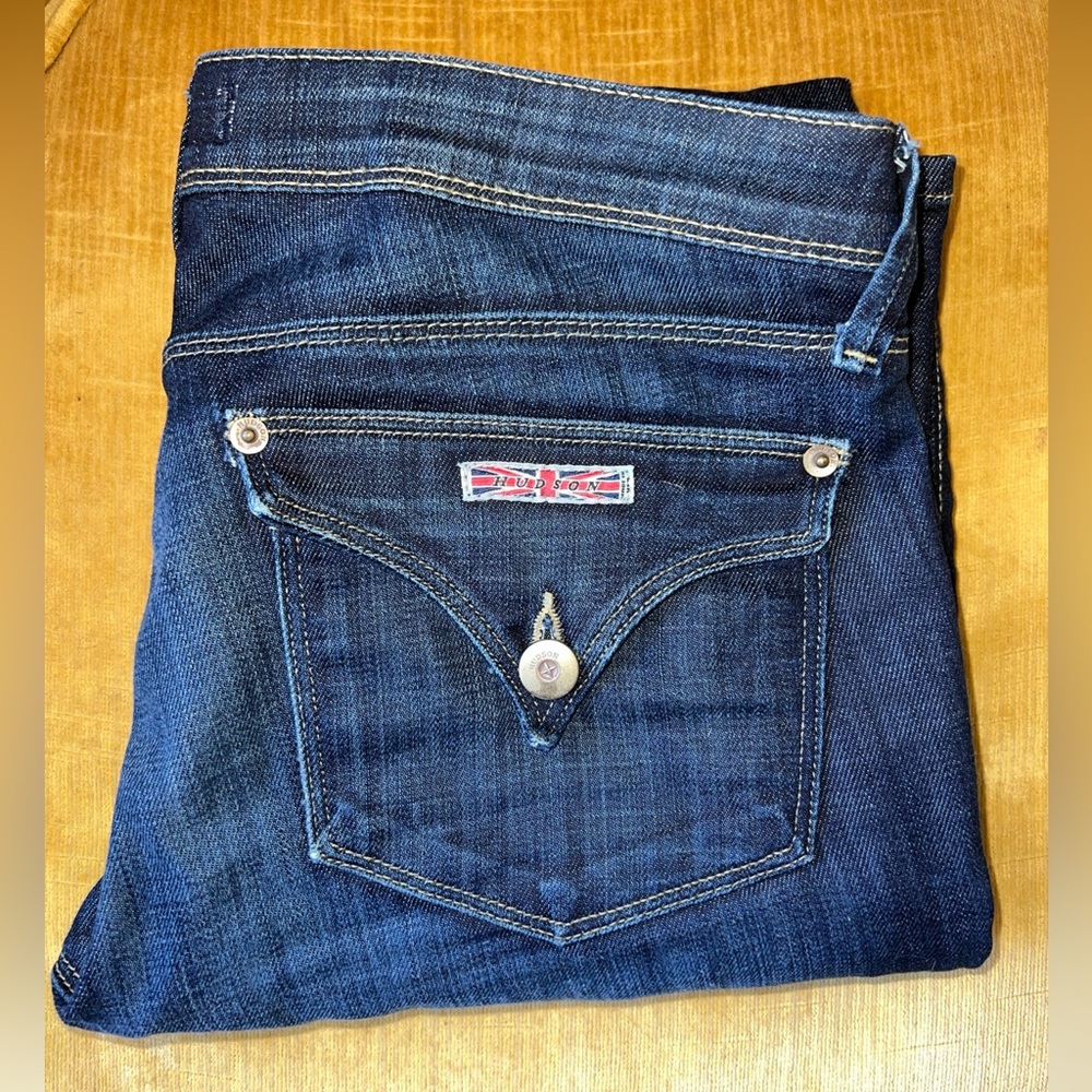 Hudson Dark Wash Jeans Back Button Flap Sz 27 Cotton Blend 5 Pocket Design